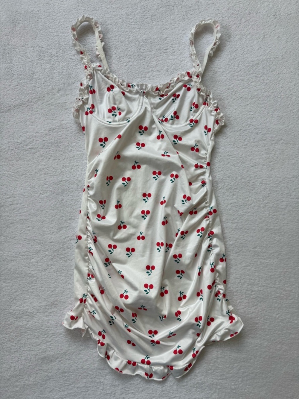 Cream Cherry-Print Satin Dress Slip